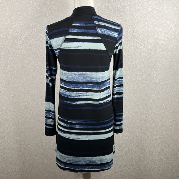 BCBGeneration Blue Striped Mock Neck Long Sleeve Fit & Flare Dress Size XXS - Picture 4 of 6